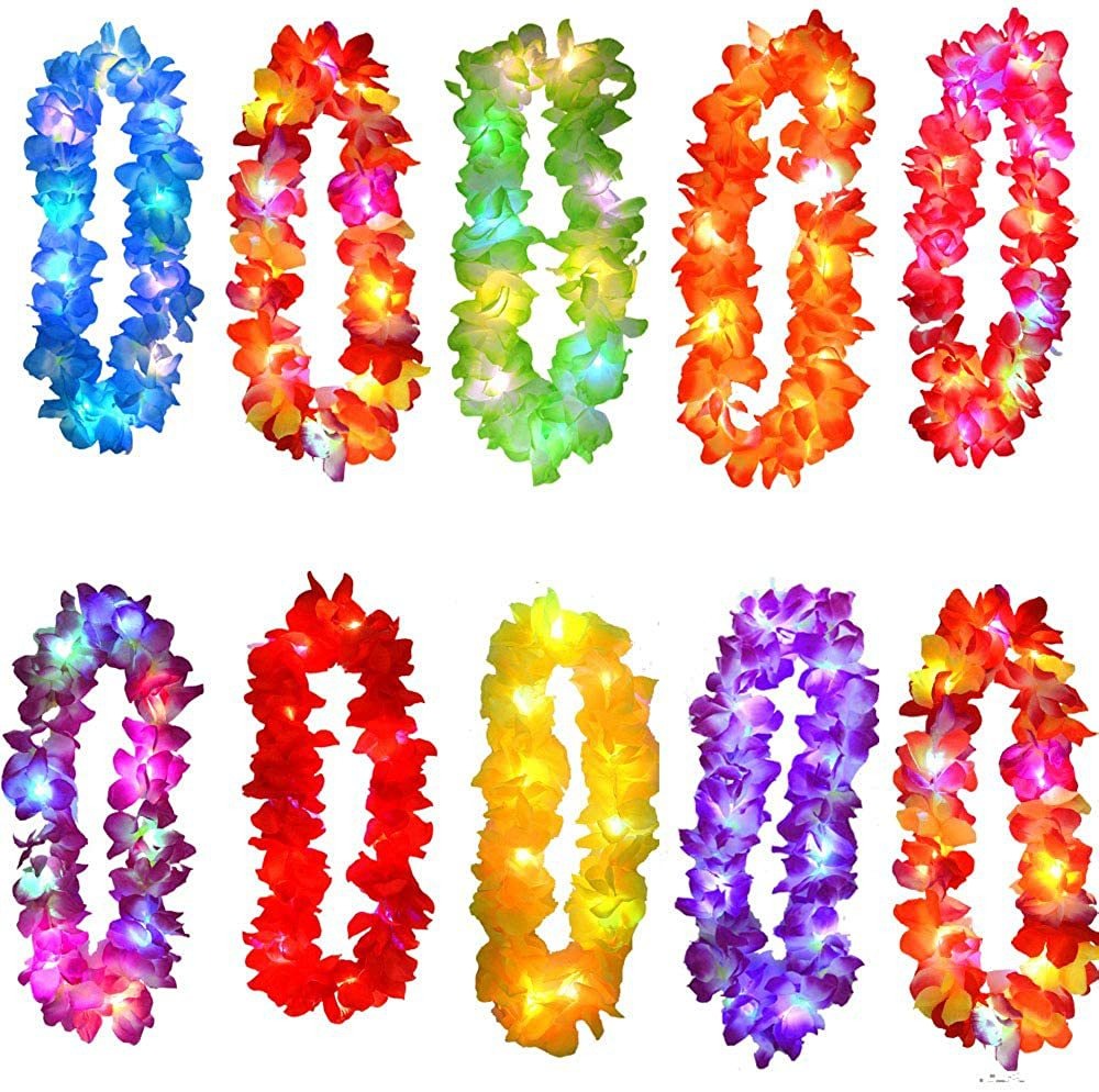 Hawaii Beach Theme Party Supplies Decor Flower Wreath Bracelet Hula Hawaiian Leis Light Up Christmas Led Necklace Garland