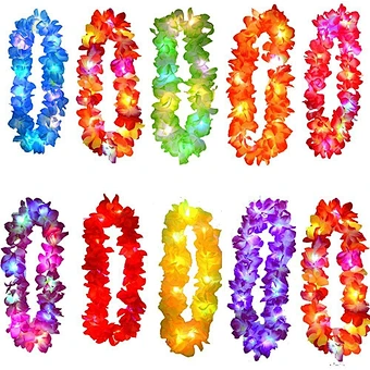 Hawaii Beach Theme Party Supplies Decor Flower Wreath Bracelet Hula Hawaiian Leis Light Up Christmas Led Necklace Garland