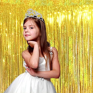 Metallic Curtain 1m X 2m Foil Photo Baby Shower Decorations Fringe Gold Tinsel Backdrop For Wedding Birthday Party Door Window