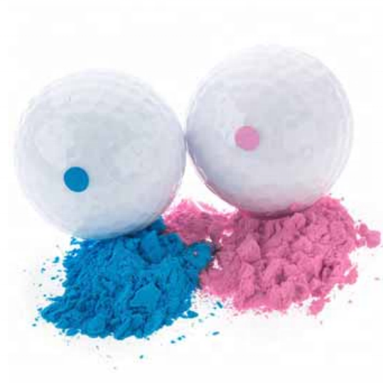 gender reveal blue and pink boy or girl baby shower color holi powder golf ball