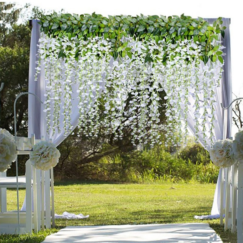 12Pcs Wisteria False Silk Wreath Arch Wedding DIY Family Garden Office Party Decoration Pendant Wall Decoration