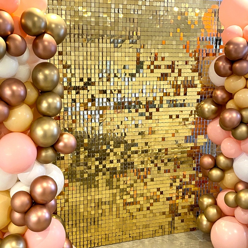 Sparking Decorative Wind Activate Panel Wedding Event Festival Decoration Stunning Gold Mirror Sequin Shimmer Wall Backdrop