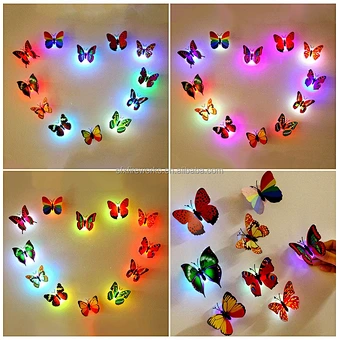 Wholesale Beautiful 3D Decal PVC Wall Sticker Lighting Led 3d Butterfly Led Light Decoration