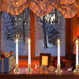 11 inch Long Realistic Plastic Flameless LED Taper Candles with Yellow Flickering Light Battery Operated With Remote Candles