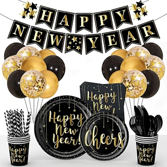 Party Disposable Tableware Set Happy Balloons Decoration Supplies Paper Plate Decor Gift Chinese Deco Napkins 2024 New Year