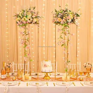 Home Centerpiece Column Geometric Tall Metal Gold Wedding Flower Stand Vase For Centerpieces