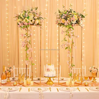 Home Centerpiece Column Geometric Tall Metal Gold Wedding Flower Stand Vase For Centerpieces