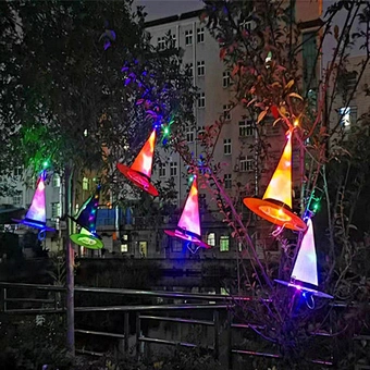 Led Light Glowing Hanging Decor Suspension Tree Kid Cosplay Decoration Party Lighting Up Wizard Big Head Halloween Witch Hat