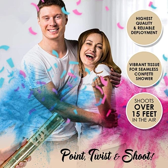 Baby Shower Gender Reveal Confetti Powder Cannon Gender Reveal Party Supplies Popper- Smoke Powder & Confetti Sticks Cannons
