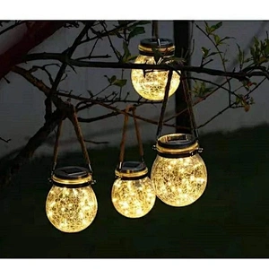 Weatherproof Hanging Fairy Copper Outdoor Garden Garland Led Solar Batteries Crack Glass Patio Courtyard Mason Jar Ball Lights