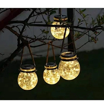 Weatherproof Hanging Fairy Copper Outdoor Garden Garland Led Solar Batteries Crack Glass Patio Courtyard Mason Jar Ball Lights