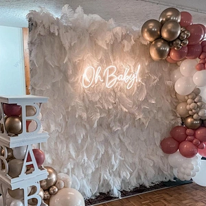 Artificial Silk Rose Feather Pampas Grass Custom Flowerwall 5d Panel 3d Roll Up Fabric Cloth Wedding Backdrop Decor Flower Wall