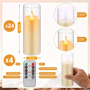 flickering battery glass led candles light flameless rechargeable electronic candle with remote control