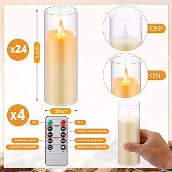 flickering battery glass led candles light flameless rechargeable electronic candle with remote control