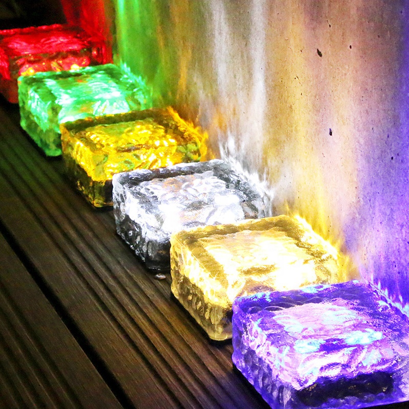 Led Decorative Paving Rgb Outdoor Decoration Waterproof Deck Light Ground Buried Lamp Garden Pathway Clear Glass Solar Ice Brick