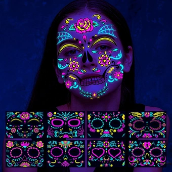 New Products Luminous Halloween Tattoo Face Skeleton For Halloween Decorations Party Carnival Party