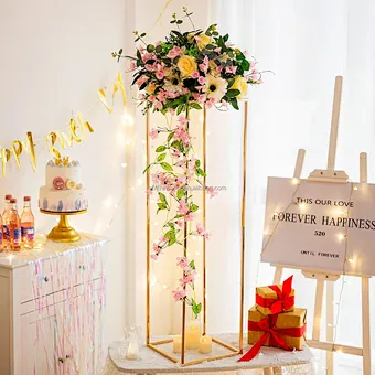 Home Centerpiece Column Geometric Tall Metal Gold Wedding Flower Stand Vase For Centerpieces