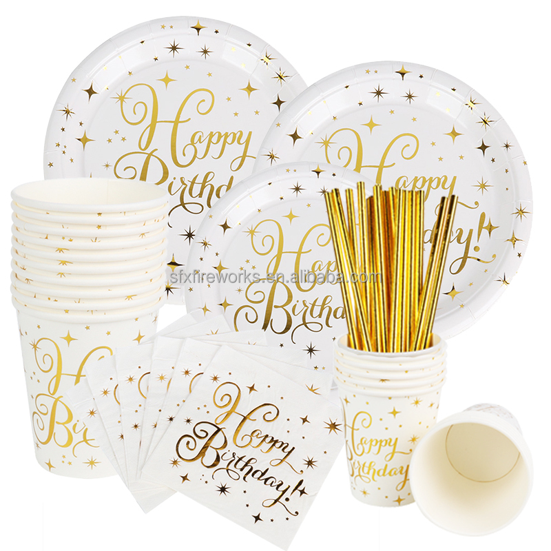 Rose Gold Birthday Decorations Disposable Tableware Set Paper Cup Adult Wedding Birthday Party Decorations Kids Babyshower Girl