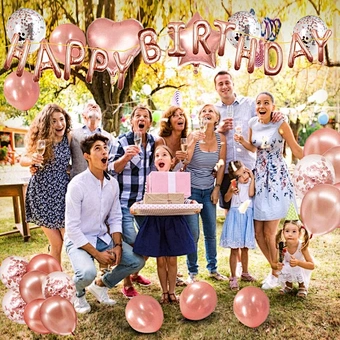 Happy Kids Decor Party Package Set Supplies Rose Gold Latex Confetti Balloon Backdrop Banner Dispensing Birthday Decorations