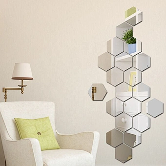 Bedroom Office Reflective 3d Art Decal Effect Home Living Room Sofa Tv Background Decoration Hexagon Acrylic Mirror Wall Sticker