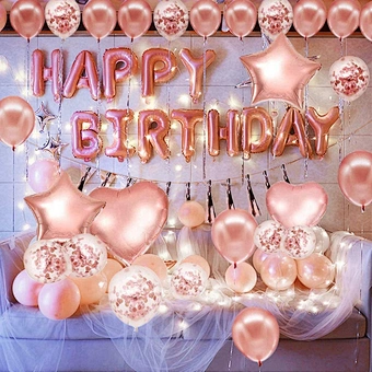 Happy Kids Decor Party Package Set Supplies Rose Gold Latex Confetti Balloon Backdrop Banner Dispensing Birthday Decorations