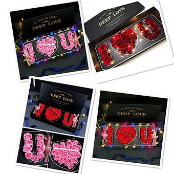 Packaging Christmas Lid Luxury Black Customized Logo Set Paper Pink Jewelry Custom High Quality Cardboard Rose Box Flower Gift