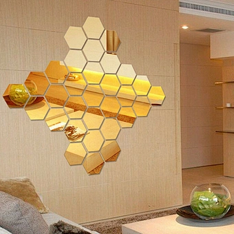 Bedroom Office Reflective 3d Art Decal Effect Home Living Room Sofa Tv Background Decoration Hexagon Acrylic Mirror Wall Sticker