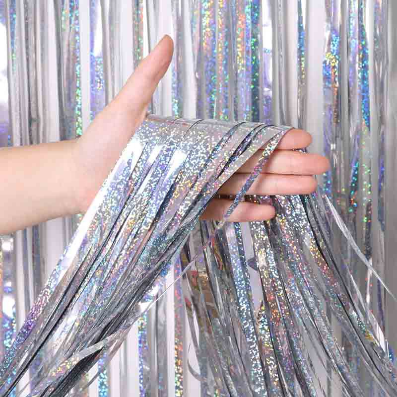 laser silver Metallic Foil Fringe Shimmer Backdrop Wedding Party Wall Decoration Photo Booth Backdrop Tinsel Glitter Curtain