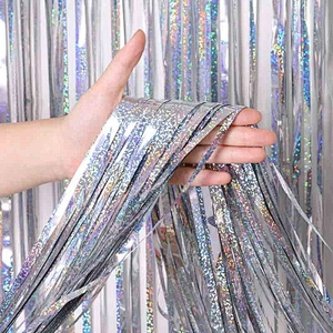 laser silver Metallic Foil Fringe Shimmer Backdrop Wedding Party Wall Decoration Photo Booth Backdrop Tinsel Glitter Curtain