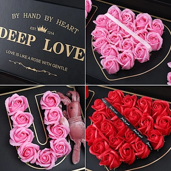 Packaging Christmas Lid Luxury Black Customized Logo Set Paper Pink Jewelry Custom High Quality Cardboard Rose Box Flower Gift