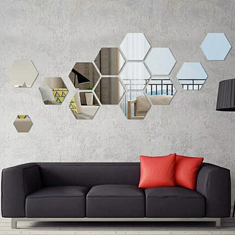Bedroom Office Reflective 3d Art Decal Effect Home Living Room Sofa Tv Background Decoration Hexagon Acrylic Mirror Wall Sticker