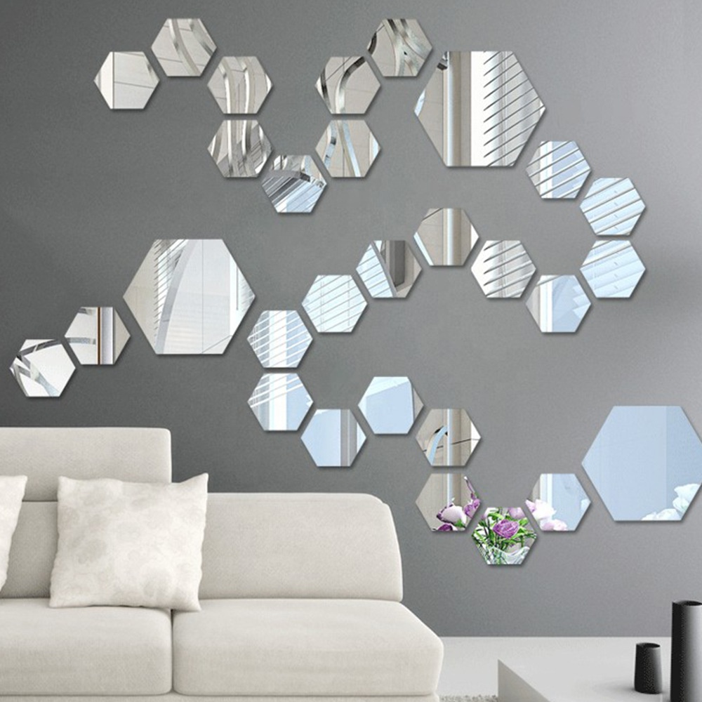 Bedroom Office Reflective 3d Art Decal Effect Home Living Room Sofa Tv Background Decoration Hexagon Acrylic Mirror Wall Sticker