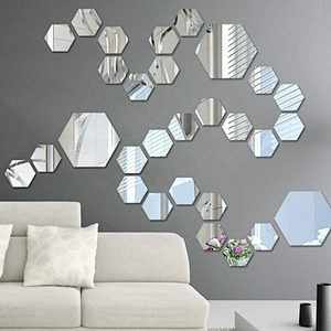 Bedroom Office Reflective 3d Art Decal Effect Home Living Room Sofa Tv Background Decoration Hexagon Acrylic Mirror Wall Sticker
