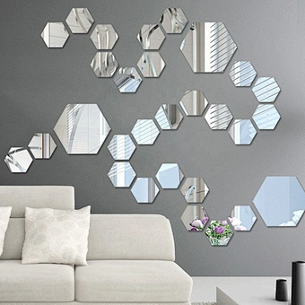 Bedroom Office Reflective 3d Art Decal Effect Home Living Room Sofa Tv Background Decoration Hexagon Acrylic Mirror Wall Sticker