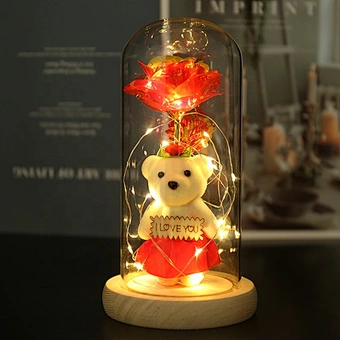 Teddy Bear Saint Decorative Led Lamp Galaxy Artificial Rose Flower Valentine's Day Mother's Girl Birthday Valentine Gift