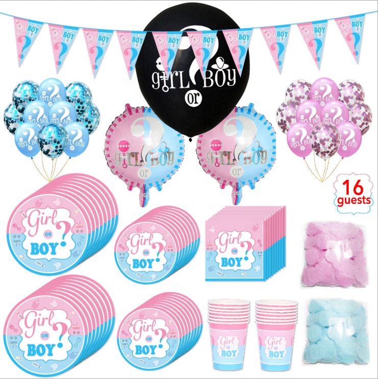 Party Supplies Baby Kit Set Shower Foil Elegant Poppers Pink Sticker Black Balloon with Confetti Gender Reveal