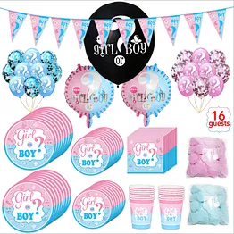 Party Supplies Baby Kit Set Shower Foil Elegant Poppers Pink Sticker Black Balloon with Confetti Gender Reveal