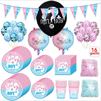 Party Supplies Baby Kit Set Shower Foil Elegant Poppers Pink Sticker Black Balloon with Confetti Gender Reveal