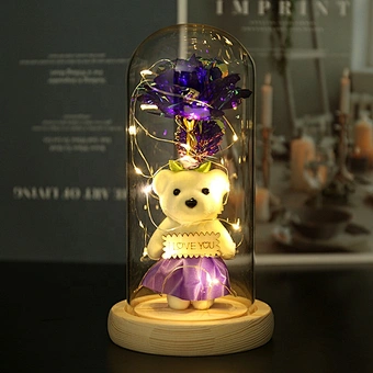 Teddy Bear Saint Decorative Led Lamp Galaxy Artificial Rose Flower Valentine's Day Mother's Girl Birthday Valentine Gift