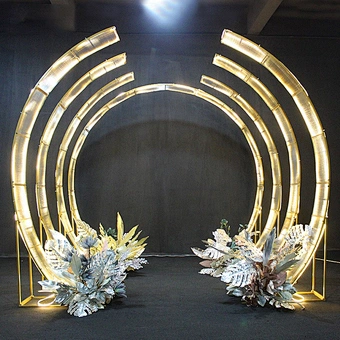 Decor Stage Gold Arch Background Supplies Outdoor Indoor Party Circle Reusable Removable Iron Round Acrylic Wedding Backdrop