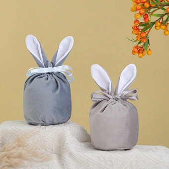 Wholesale Big Size Velvet Drawstring Bunny Bags Carrot Cookie Candies for Wedding Parties Christmas Easter Colorful Rabbit Ears