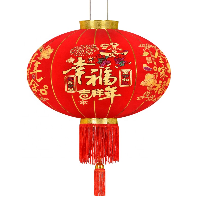 Water Proof Outside Chinese Lanterns New Year Lantern Decorative Hanging Flocking Lanterns