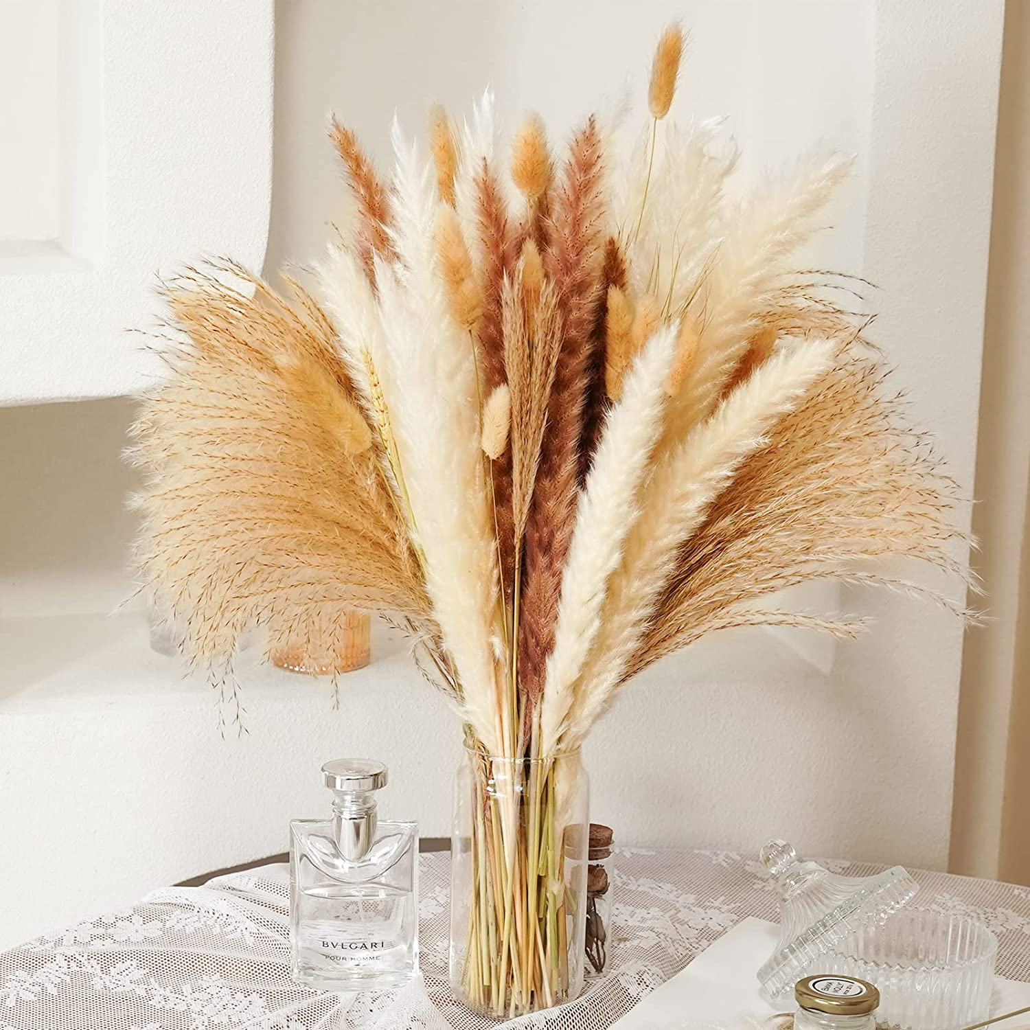 Tall Fluffy Small Beige Home Wedding Decor 45-120cm Natural Faux Artificial Dried Flowers Pampasgras Pampass Large Pampas Grass
