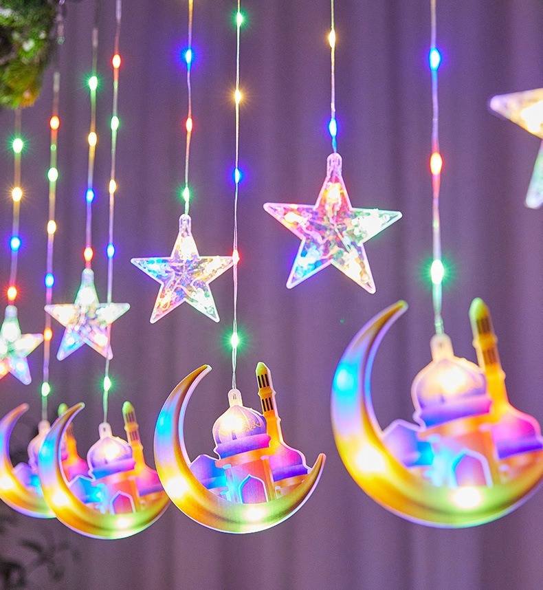 Mubarak Eid Home Islam Muslim Party Lamp Gift 2024 Ramadan Led Light Curtain String Window Curtain Lights Ramadan Decoration