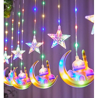 Mubarak Eid Home Islam Muslim Party Lamp Gift 2024 Ramadan Led Light Curtain String Window Curtain Lights Ramadan Decoration