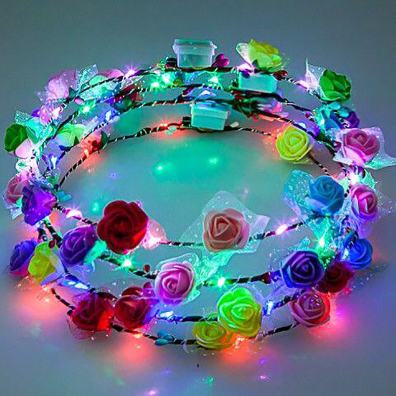 Colorful Christmas Party Glowing Wreath Halloween Crown Flower Headband Women Girls LED Light up Hair Wreath Hairband Garlands