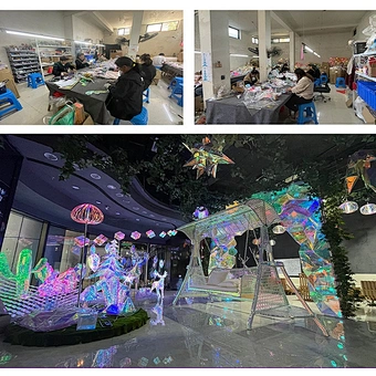 2023 New Large Outdoor RGB Tree LED Light Frame Street Star Christmas and New Year Decoration with Reindeer Hologram