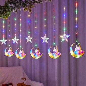 Mubarak Eid Home Islam Muslim Party Lamp Gift 2024 Ramadan Led Light Curtain String Window Curtain Lights Ramadan Decoration