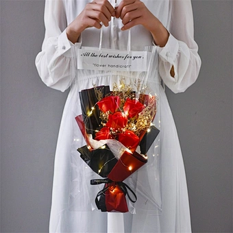 2024 LED Crochet Flowers Bouquet Handmade Knitted Bouquet With Fairy String Lights for Christmas Valentine's Day Gift
