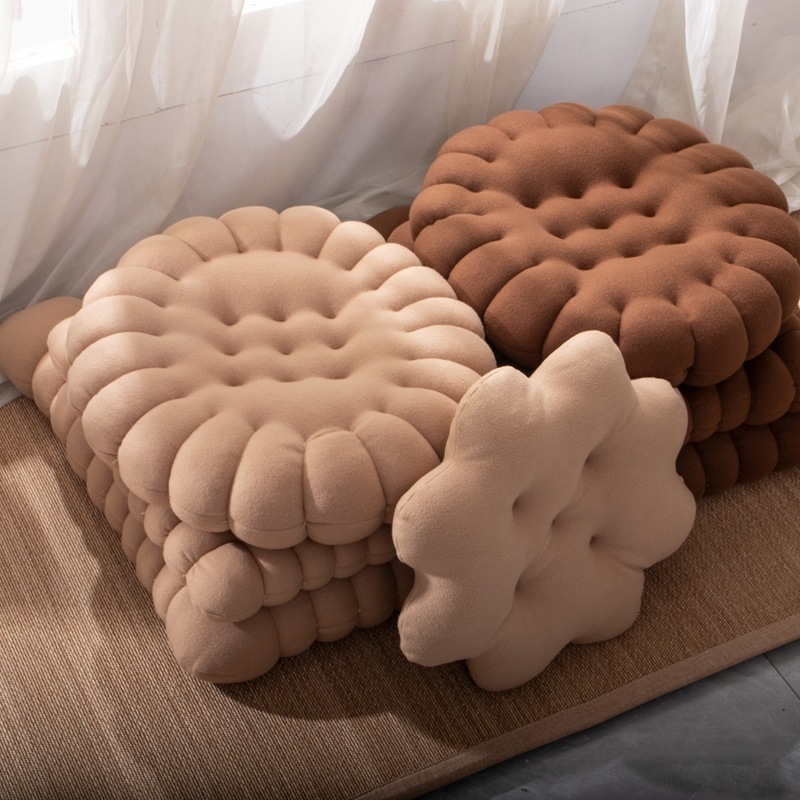 Modern Life Woven Sofa Cushion Cookie Shape Japanese Tatami Bedroom Chair Mat Solid Color Plush Cookie Cushion